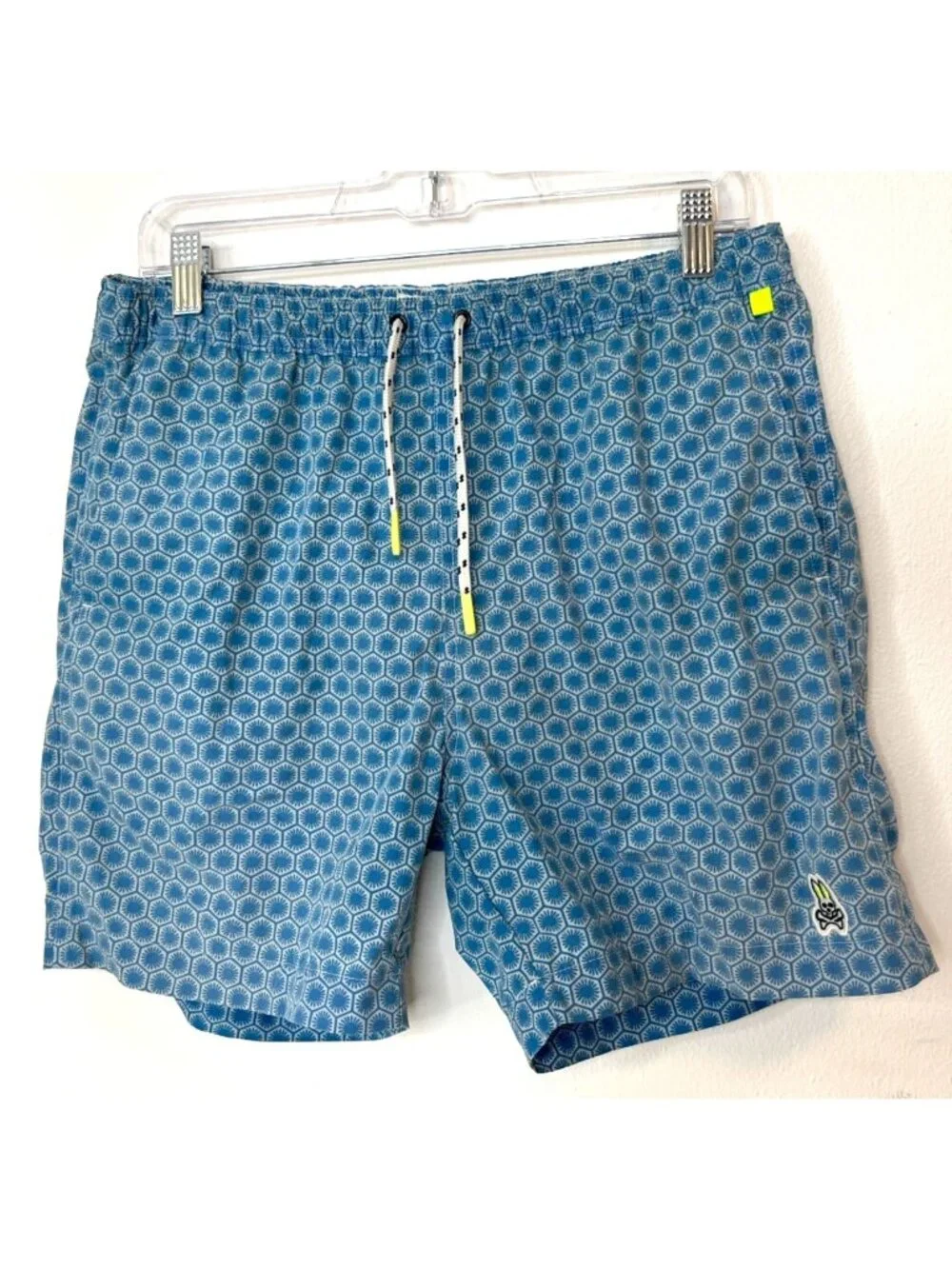 Psycho Bunny Swim Trunks Mens Med Blue All Over Geometric Print Swimming Lined